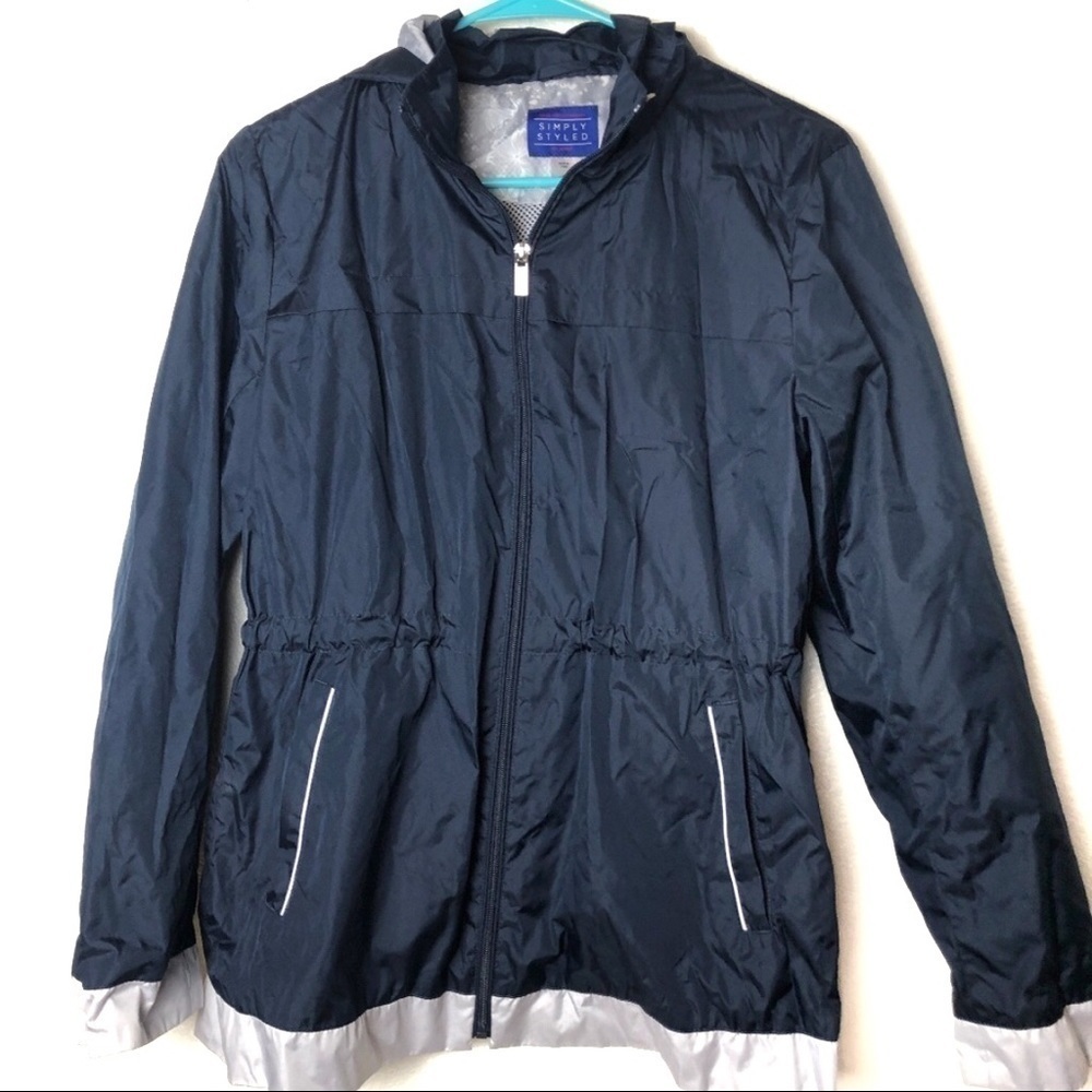 Simply Styled Womens Navy Blue Lightweight Hooded Mesh Lining Windbreaker Small